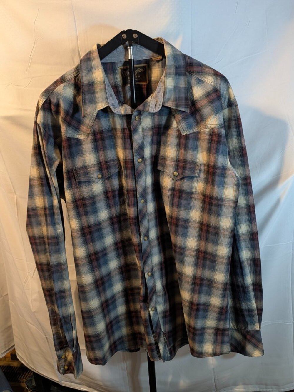 Wrangler Retro Men’s XXL Plaid Western Shirt Pearl Snap Long Sleeve Cowboy